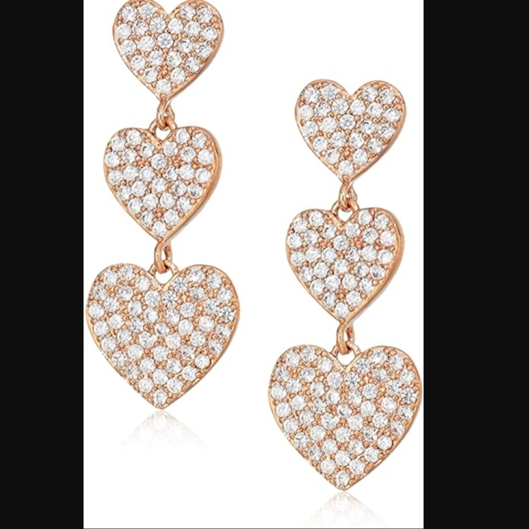 kate spade Yours Truly Rose Gold-Tone Crystal Encrustd Triple Heart Earrings NWT - Picture 11 of 12
